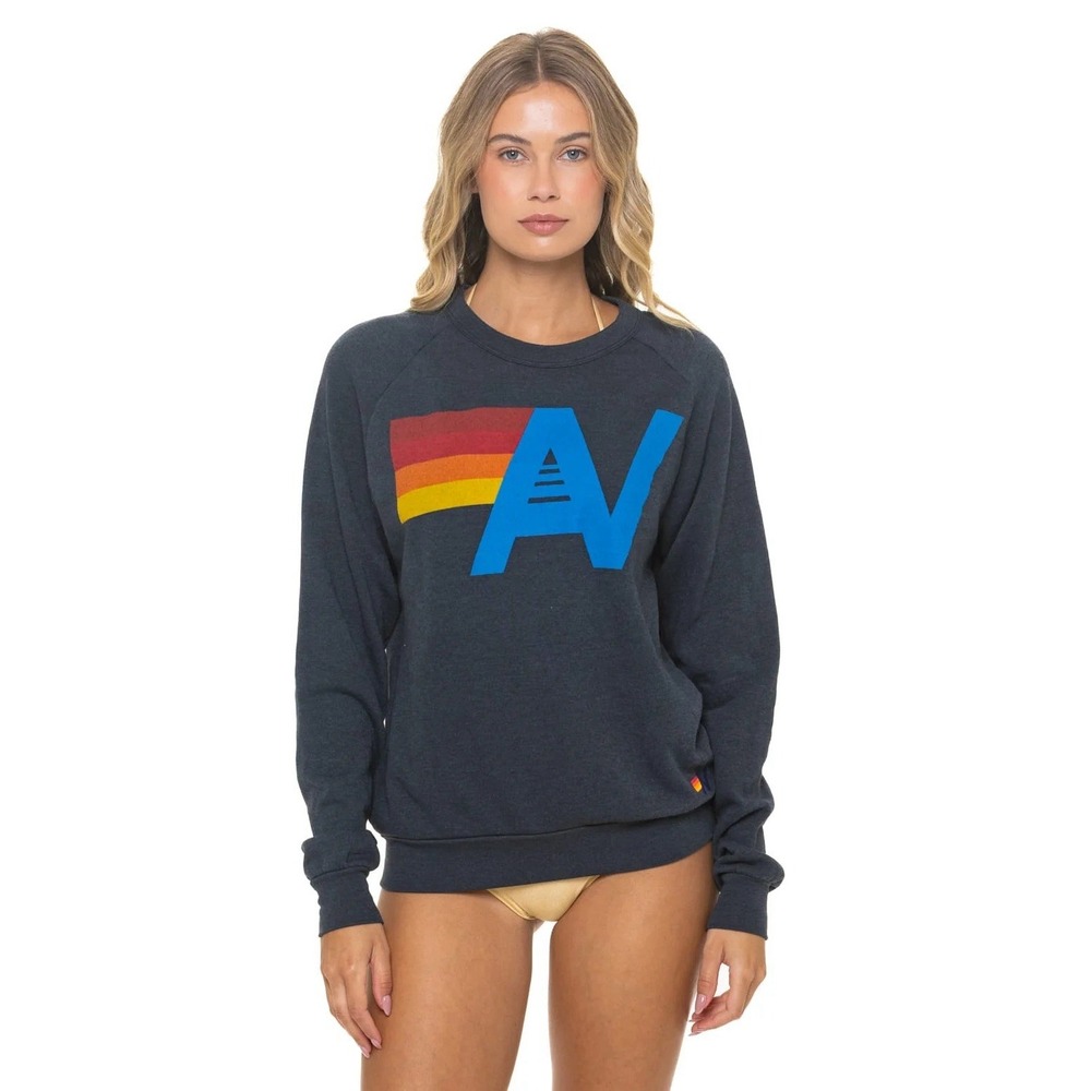 Aviator Nation Women's Charcoal Logo Graphic Crewneck Pullover Sweatshirt Size S